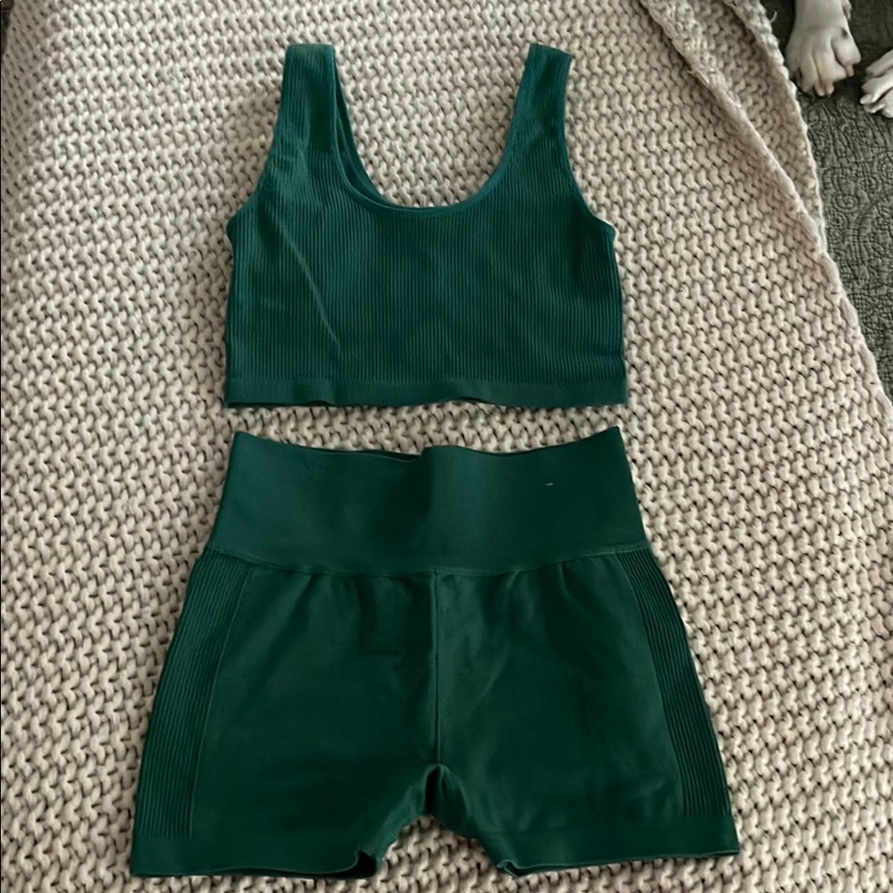 Forever 21 Emerald Ribbed Top and Shorts Set